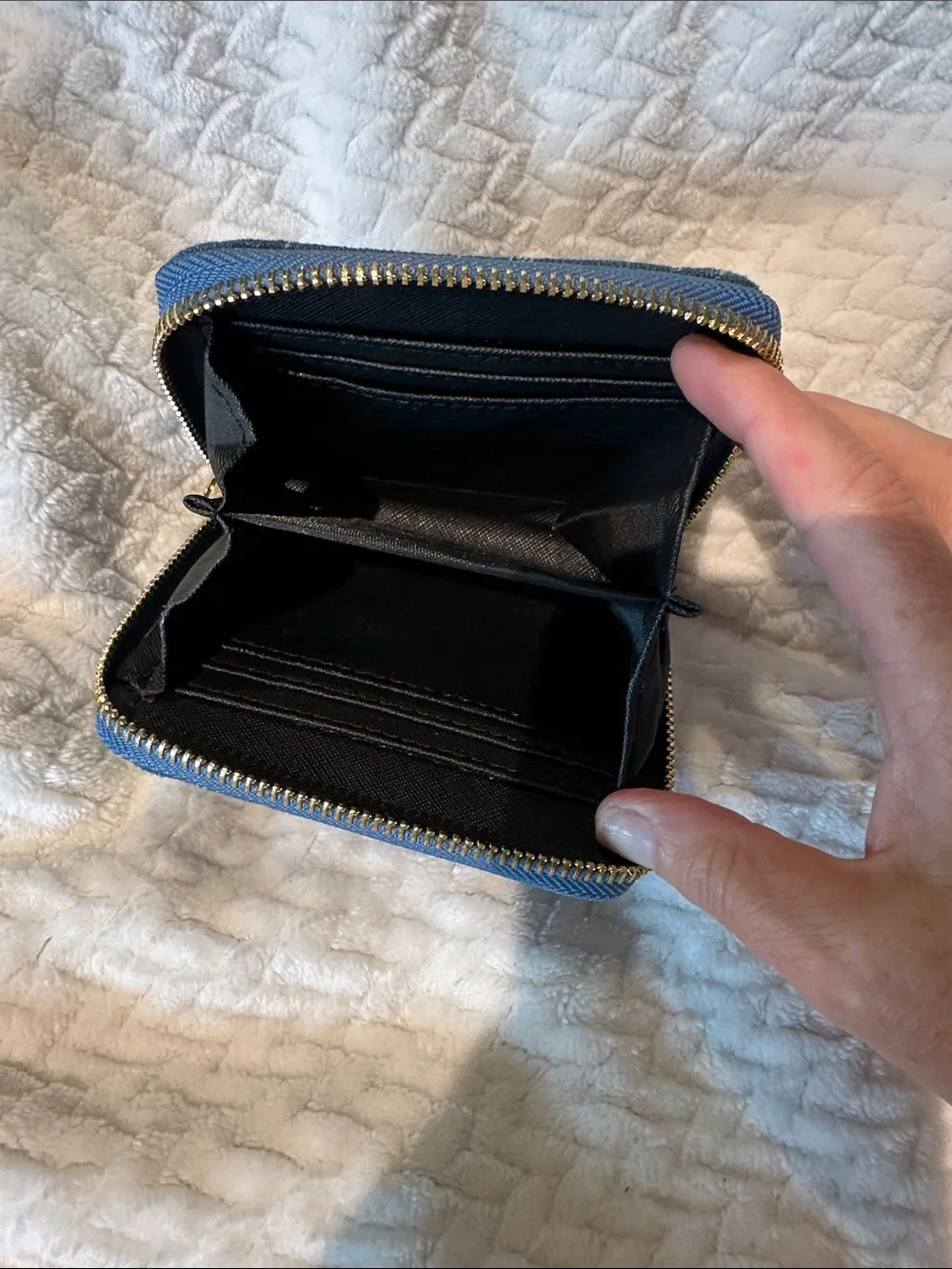 Denim Monogram Zip-Around Card & Coin Holder - Blue